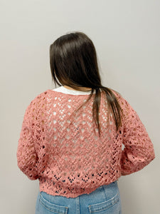 Pretty Pink Crochet Knit Sweater