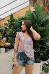 Bohemian Floral Ruched Sleeve Blouse