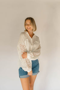 Hallie Gauze Crochet Sleeve Shirt
