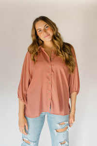 OVERSIZED BALLOON SLEEVE BLOUSE WITH SIDE SLITS