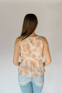 FLORAL PEPLUM TOP WITH FRONT DRAWSTRING DETAIL