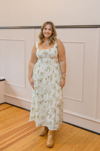 Floral Pattern Corset Midi Dress Olive / Small Floral Pattern Corset Midi Dress Olive / Small