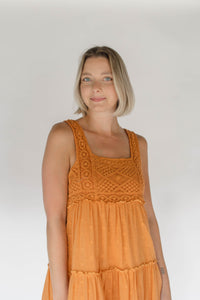Burnt Orange Crochet Midi Dress