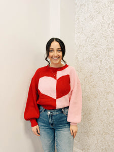 TWO TONE HEART SWEATER TOP